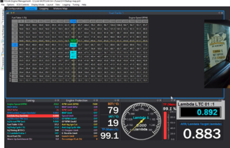 ECU tuning software showing knock monitoring during positive boost pressure tuning