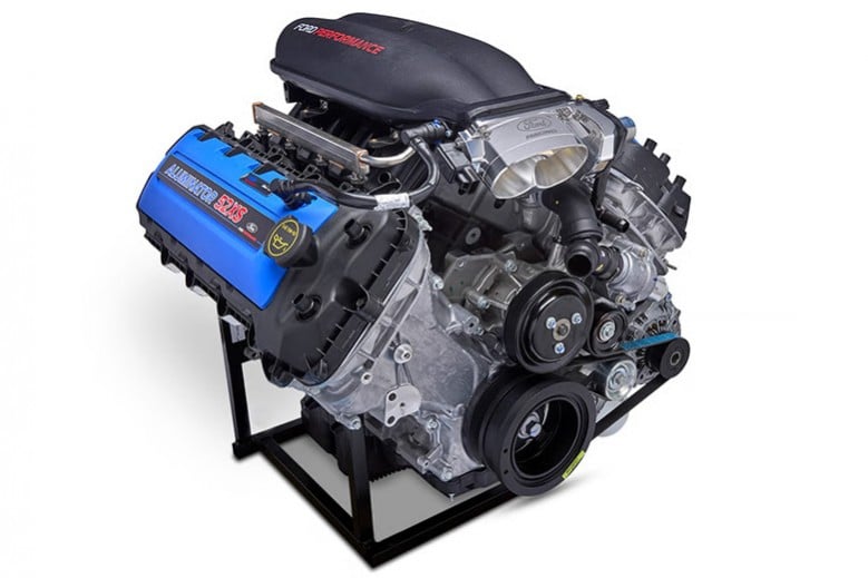 Ford Coyote crate motor on engine stand