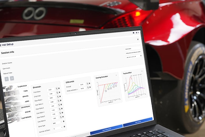 Hot Setup drivetrain setup sheet displayed on a laptop
