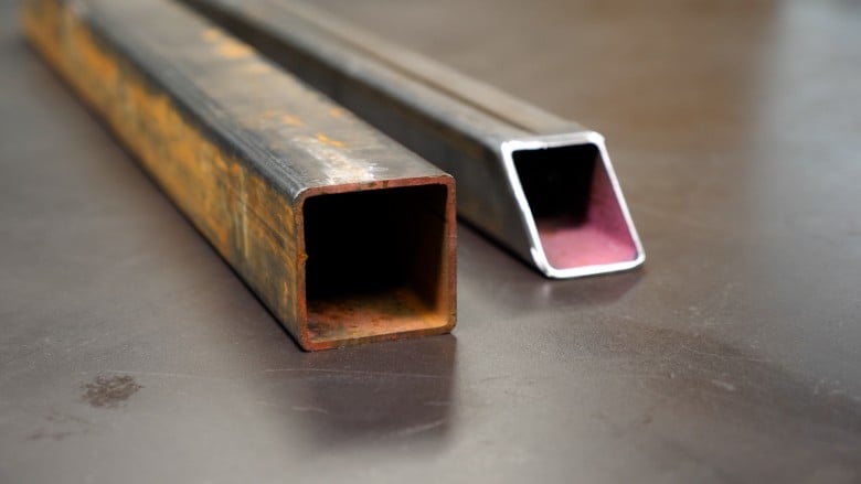 Square and round metal tube sections showing material thickness variety for MIG welding