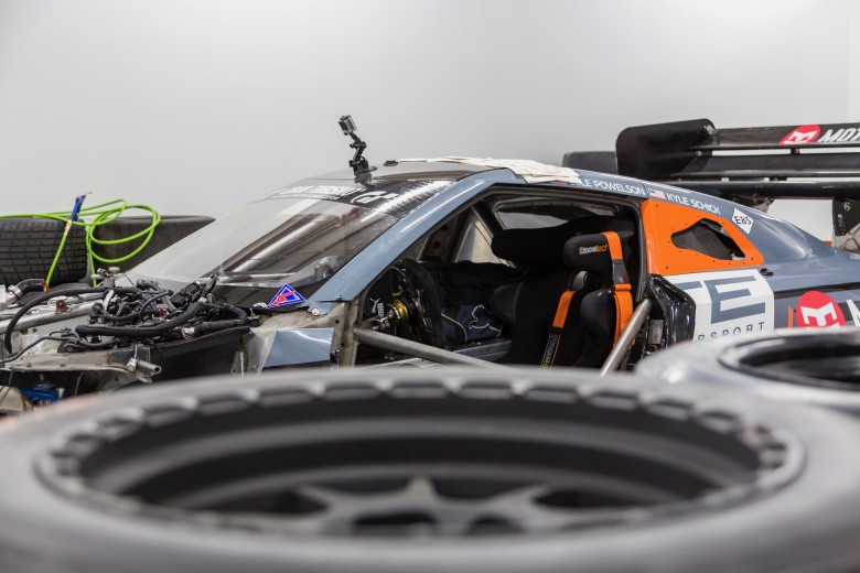Turbocharged performance car on a dynamometer during tuning