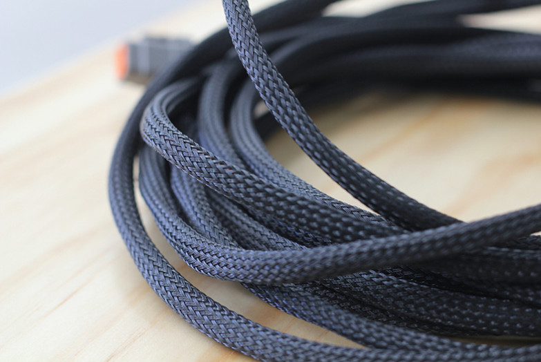 DTM connector on wiring harness using braided sheathing