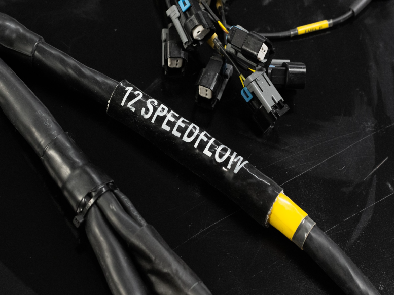 Deutsch connector sealed with a heat shrink boot on a motorsport wiring harness