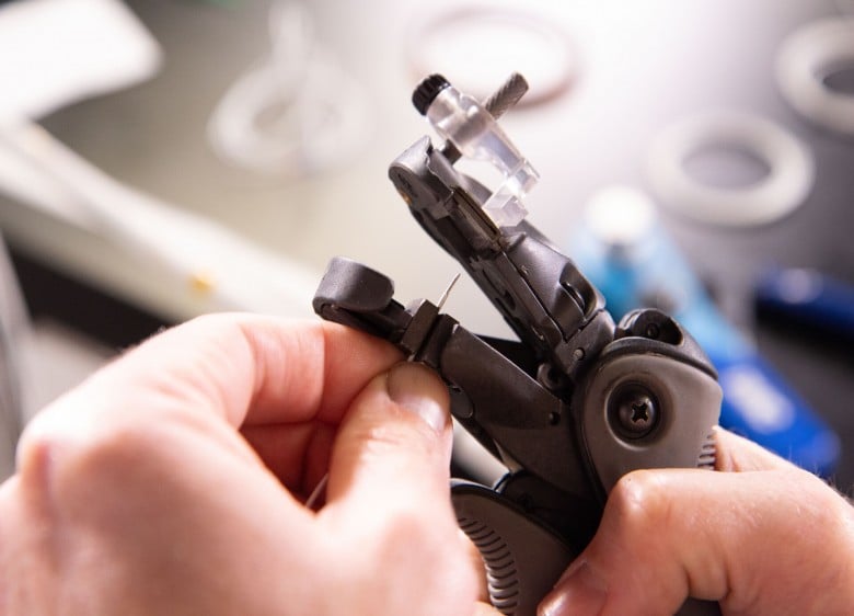 Dedicated wire strippers used for stripping Tefzel XLETFE insulated motorsport wire during harness construction
