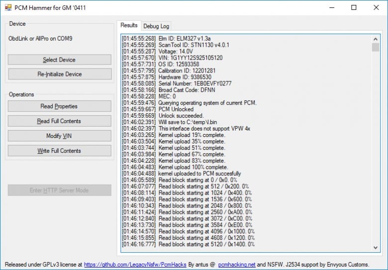 pcm hammer device selection screen PCM Hammer device selection screen showing interface options