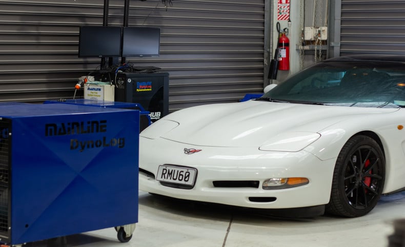 Holley Terminator X-equipped car being tuned on a chassis dyno