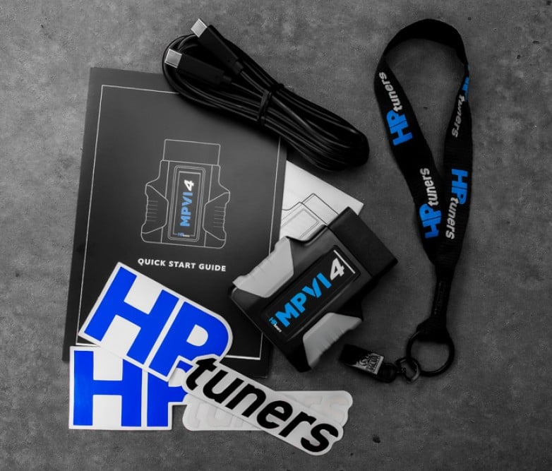 whats in the box with hp
tuners interface tool HP Tuners MPVI4 box contents including interface, USB-C cable and quick start guide