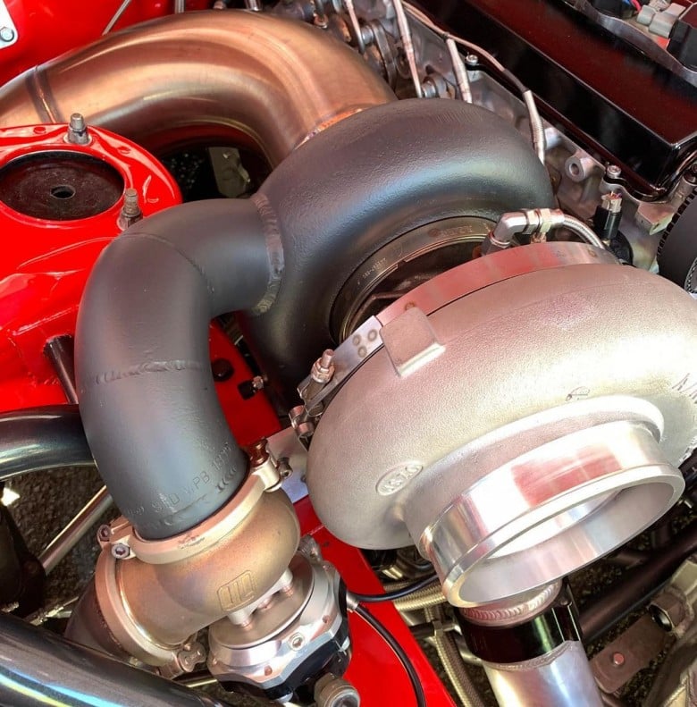 wastegate welded directly to turbocharger exhaust housing on 101 Motorsport Toyota Supra