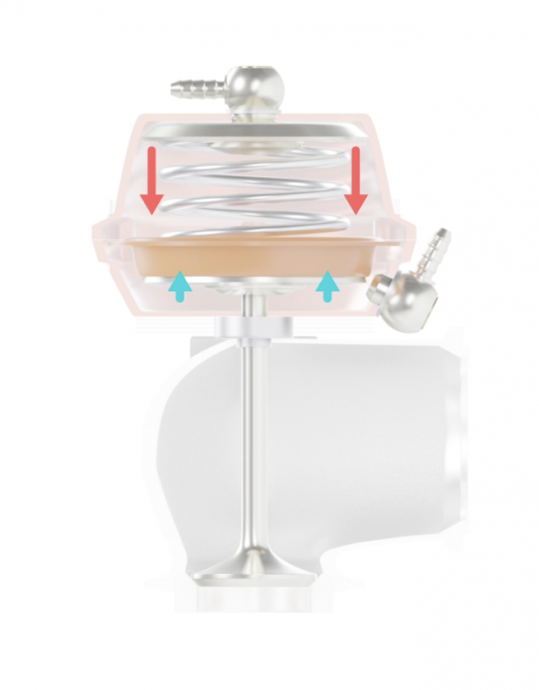 dual port wastegate actuator diagram showing top and bottom chambers