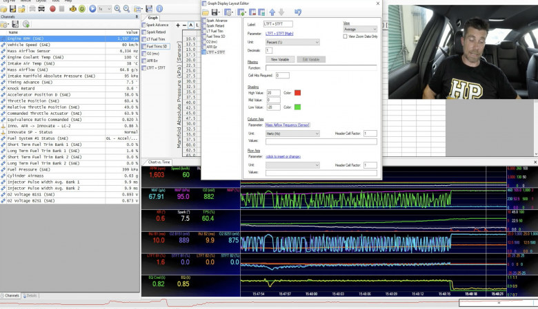 ltft stft fuel trim data logs fuel trims setup shown in data logging software