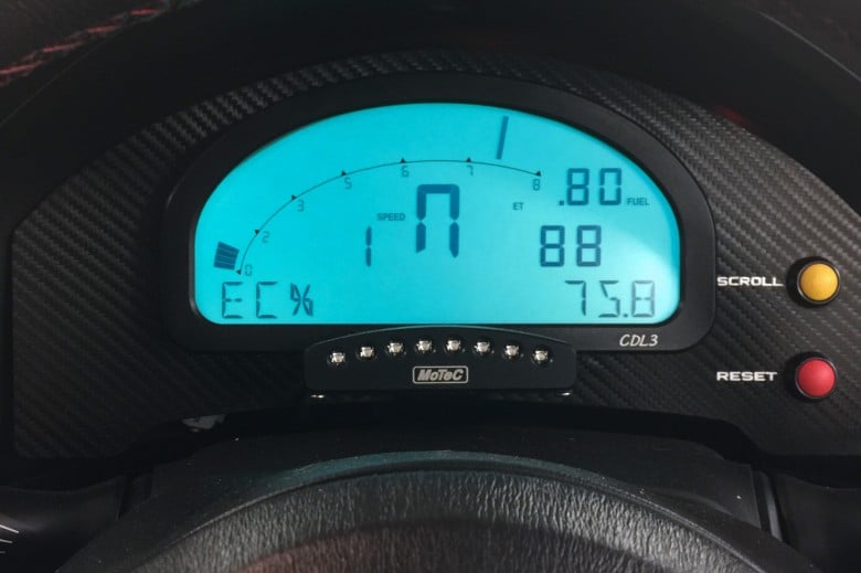 MoTeC cdl3 dash display showing ethanol content