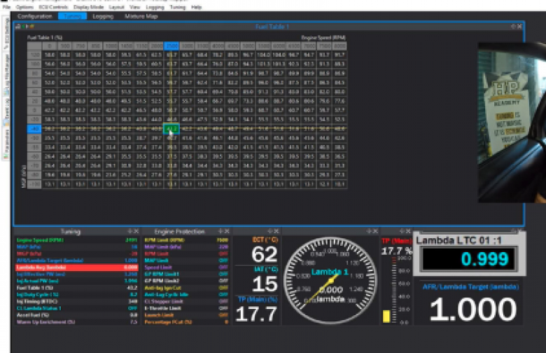 ECU tuning software showing fuel table adjustment to reach lambda target